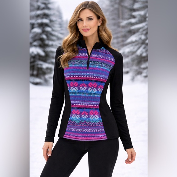 Hot Chillys Sweaters - Black & Multicolor Patterned Quarter-Zip Women's Sweater